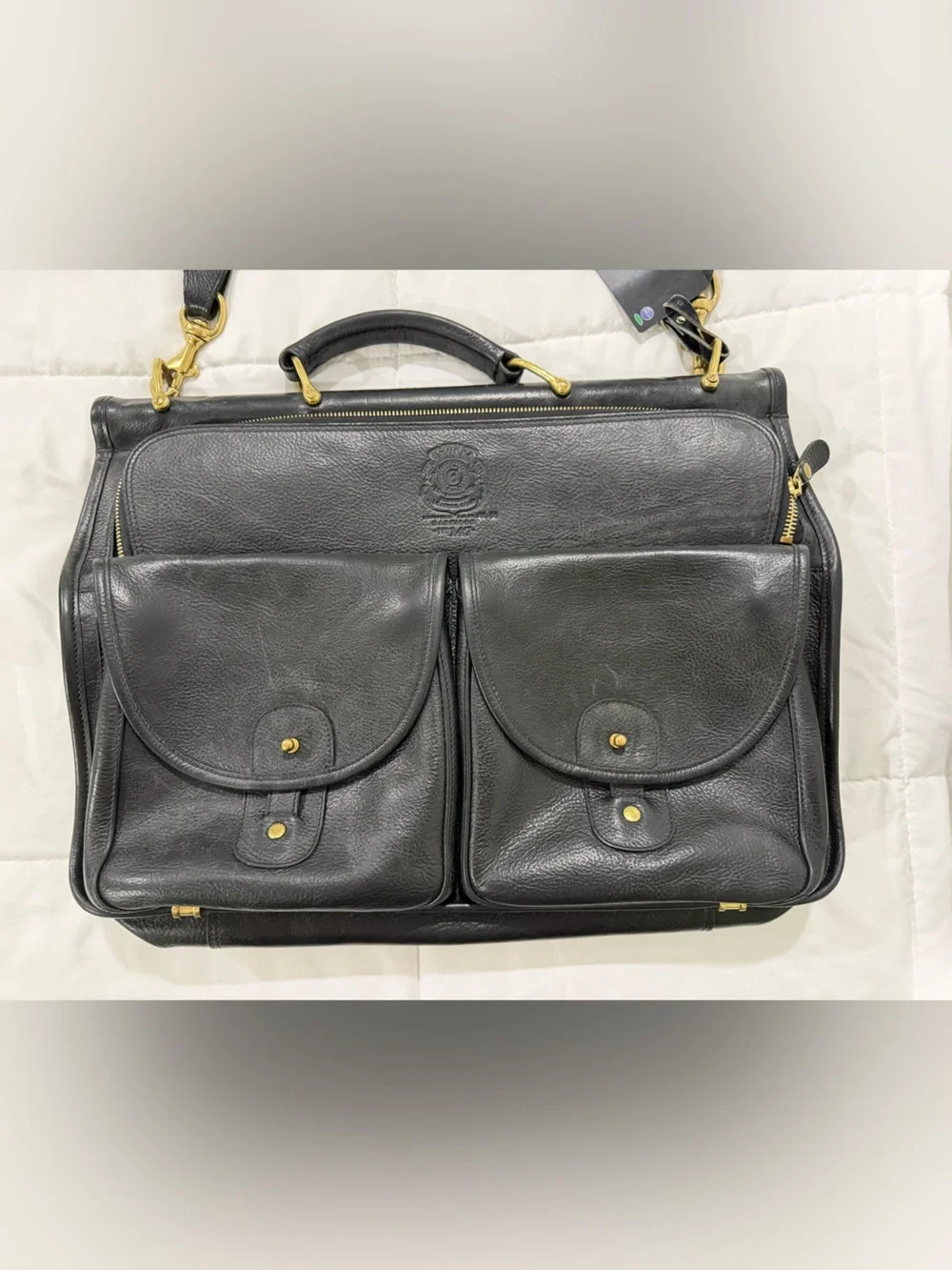 Authentic Ghurka Black Leather Men's Briefcase Shoulder Bag